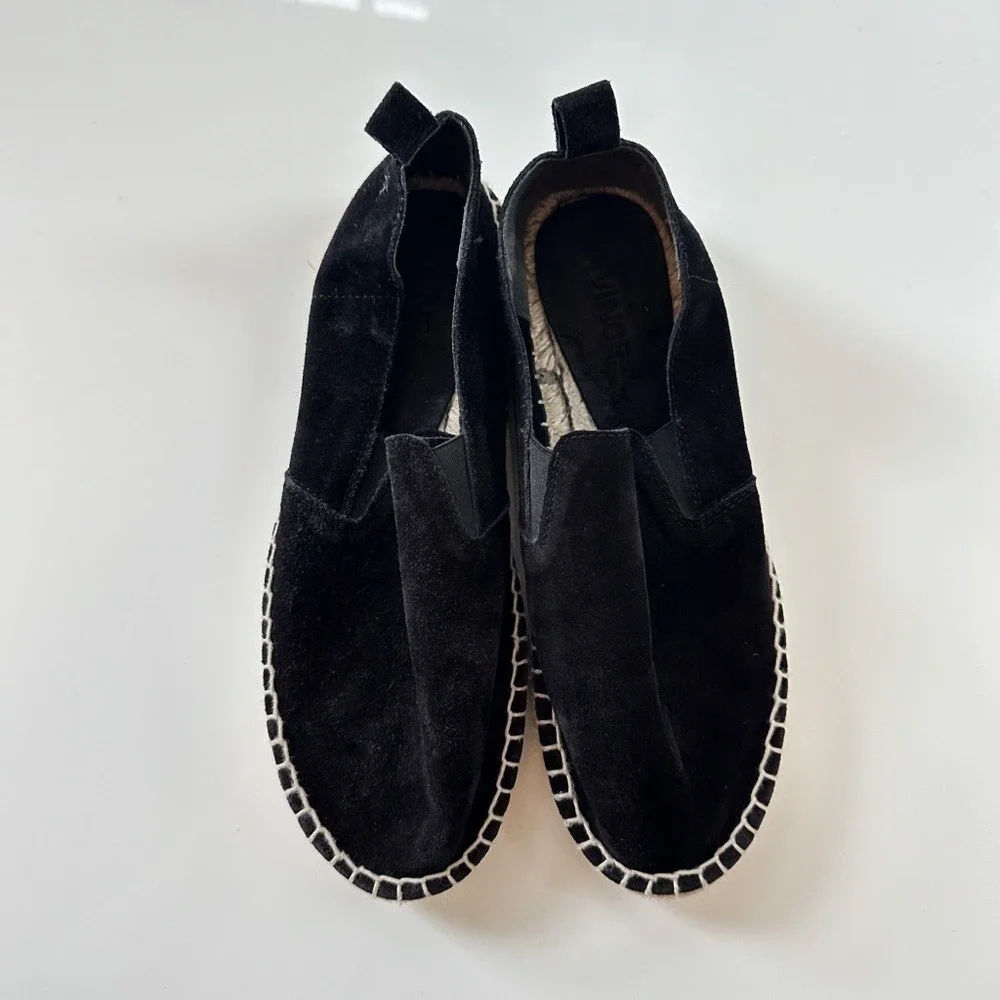 Vince Tucker Suede Black Espadrille Flats‎ Shoes Womens Jute Slip On - 6M